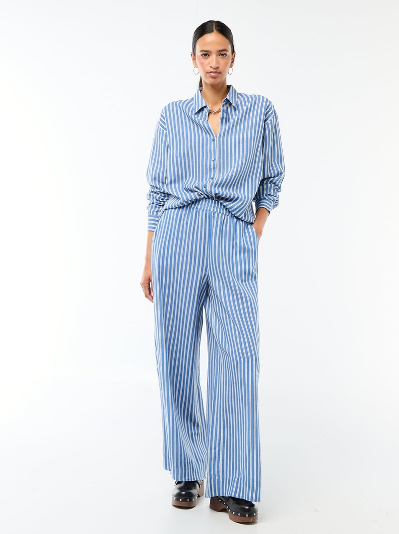 Chemise en lin mélangé Bleu - Kiabi