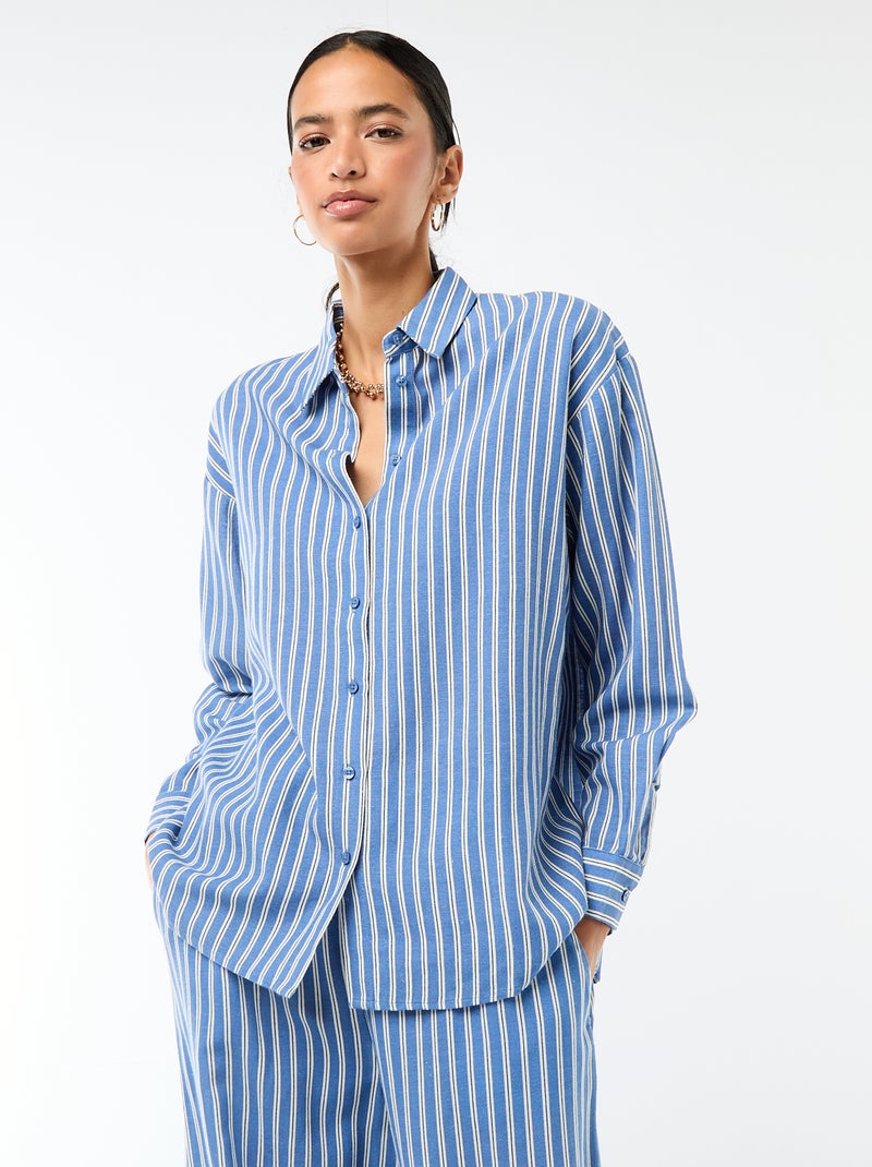 Chemise en lin mélangé Bleu - Kiabi