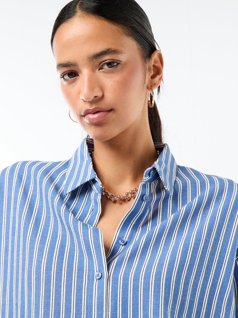 Chemise en lin mélangé Bleu - Kiabi