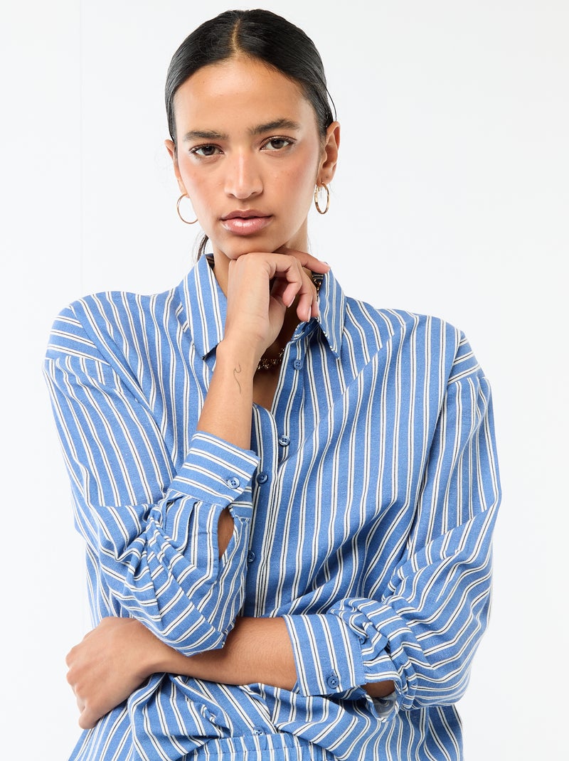 Chemise en lin mélangé Bleu - Kiabi