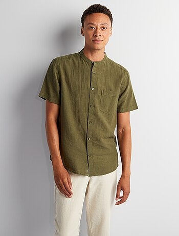 Chemise en lin mélangé et à col mao