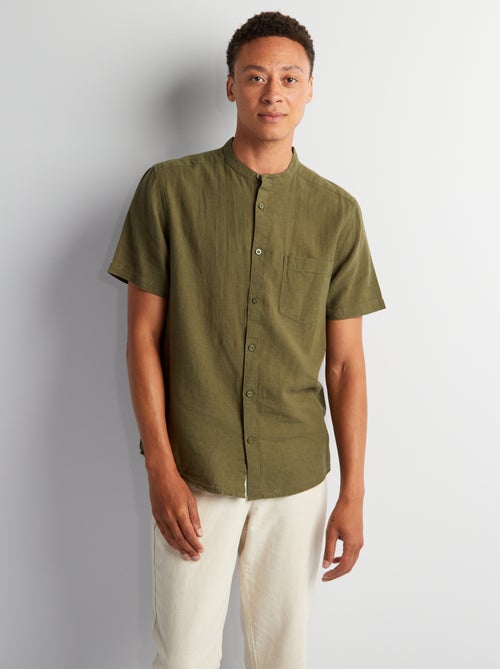 Chemise en lin mélangé et à col mao - Kiabi