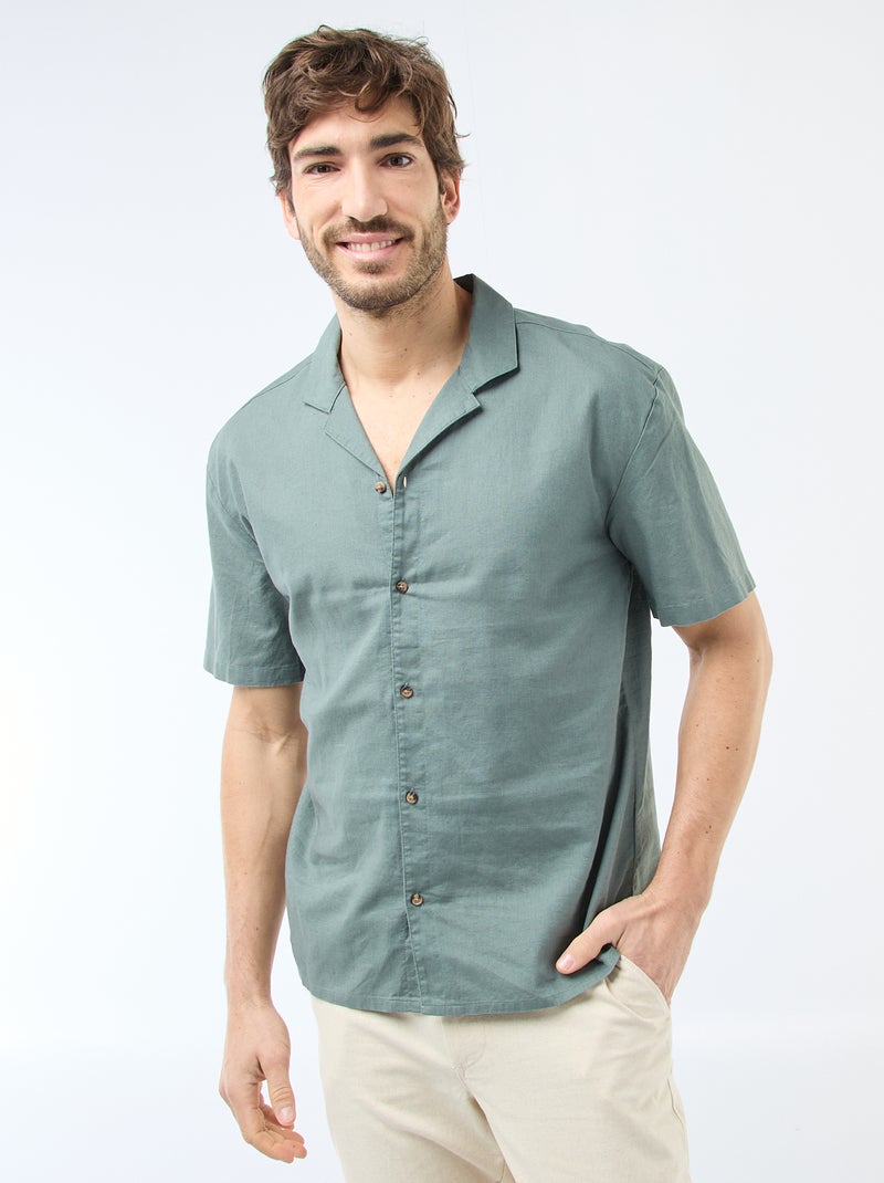 Chemise en lin mélangé Kaki - Kiabi