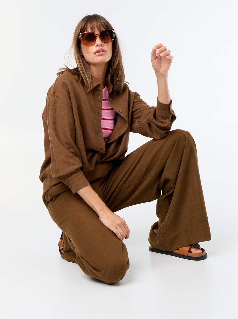 Chemise en lin mélangé Marron - Kiabi