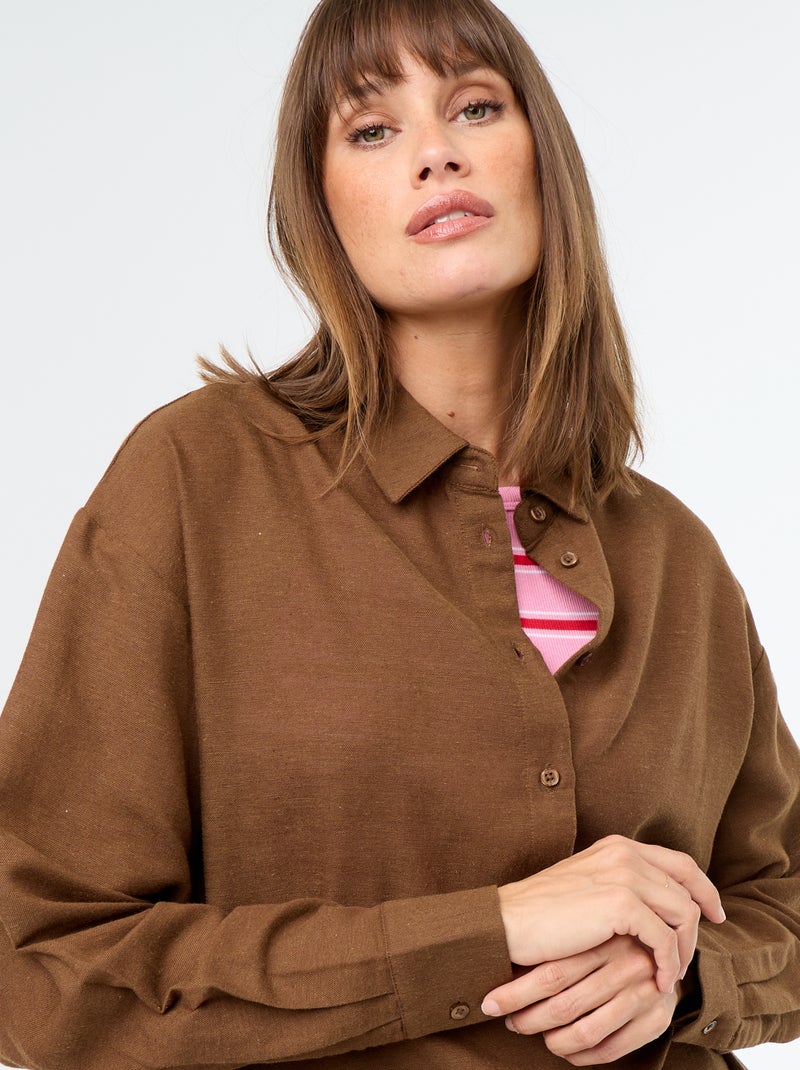Chemise en lin mélangé Marron - Kiabi