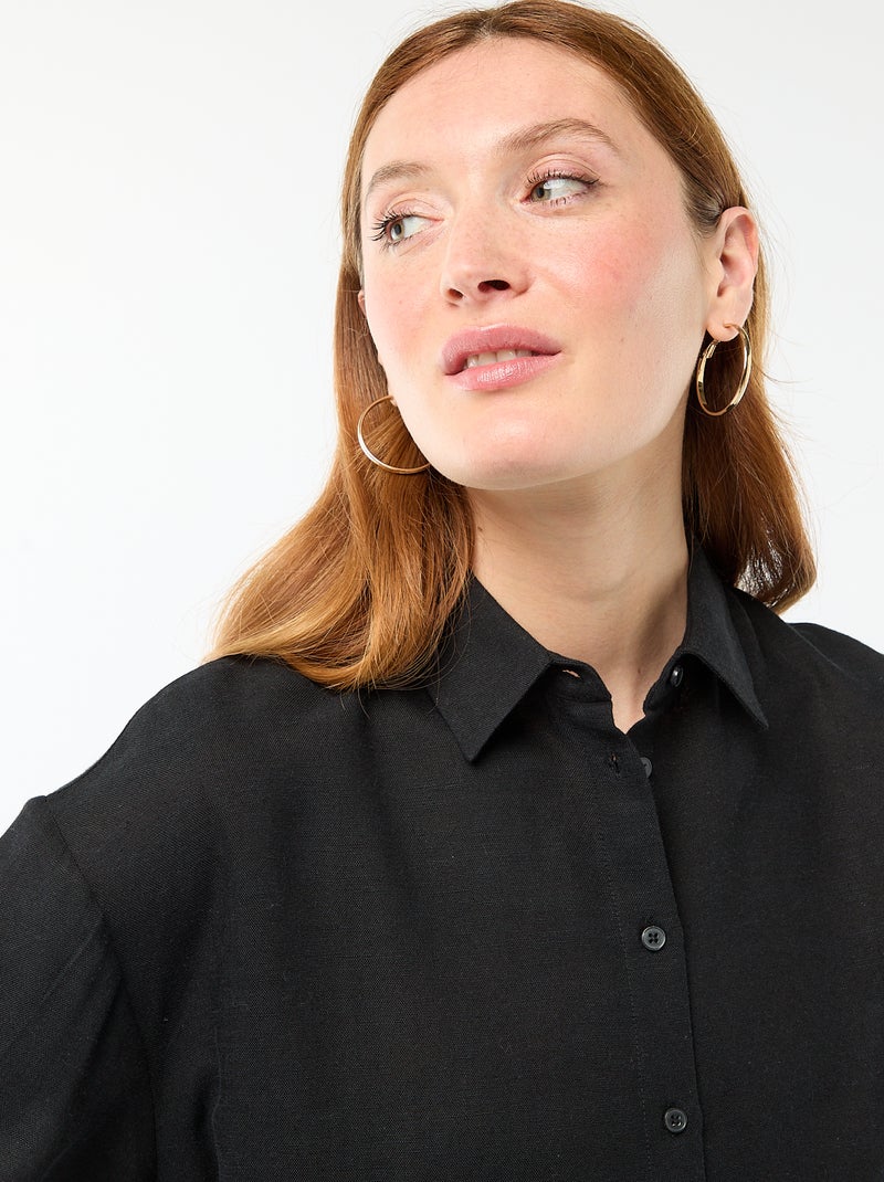 Chemise en lin mélangé Noir - Kiabi