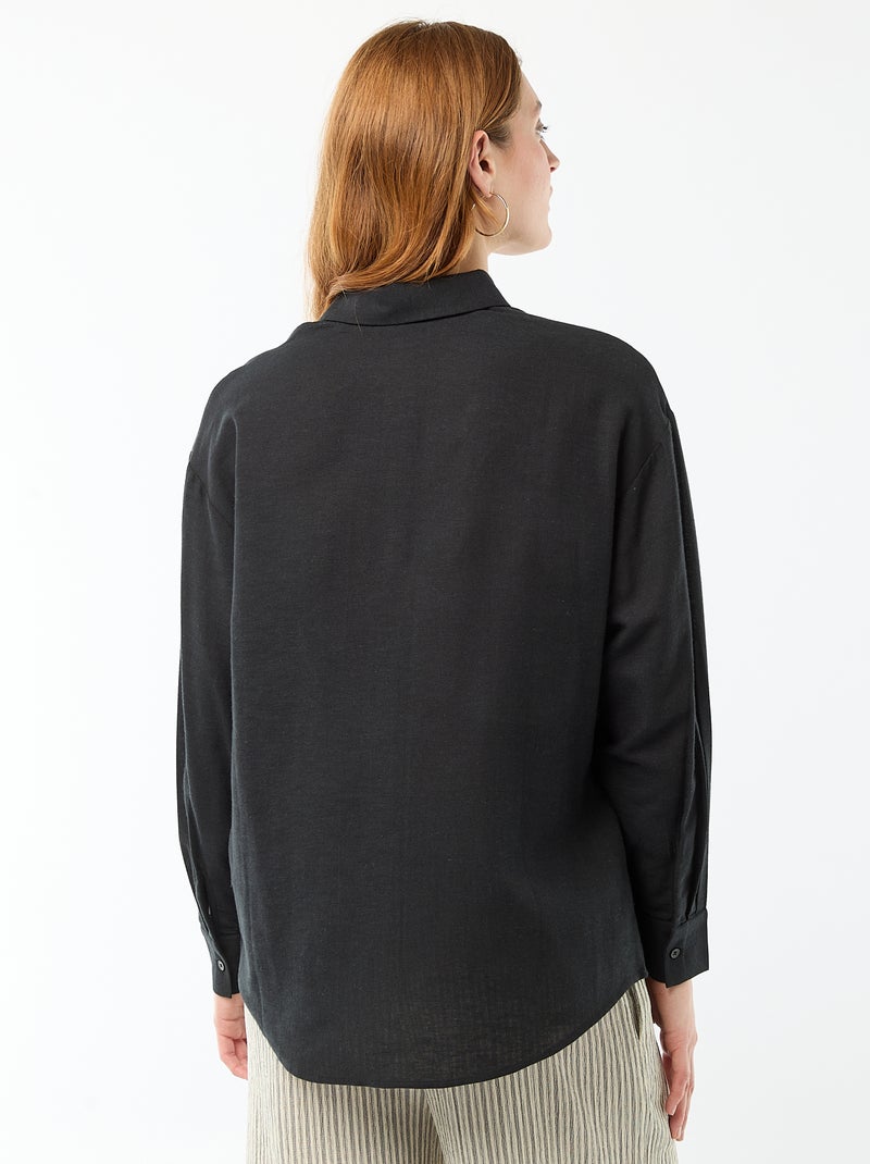 Chemise en lin mélangé Noir - Kiabi