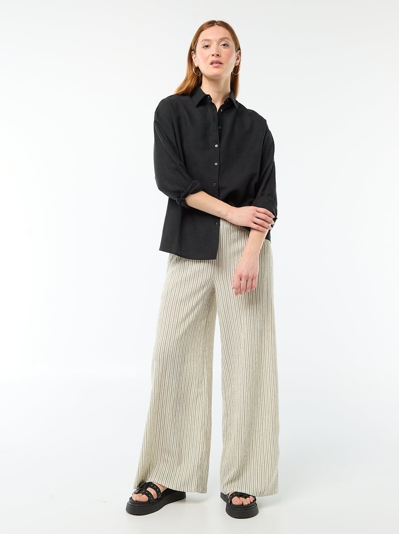 Chemise en lin mélangé Noir - Kiabi