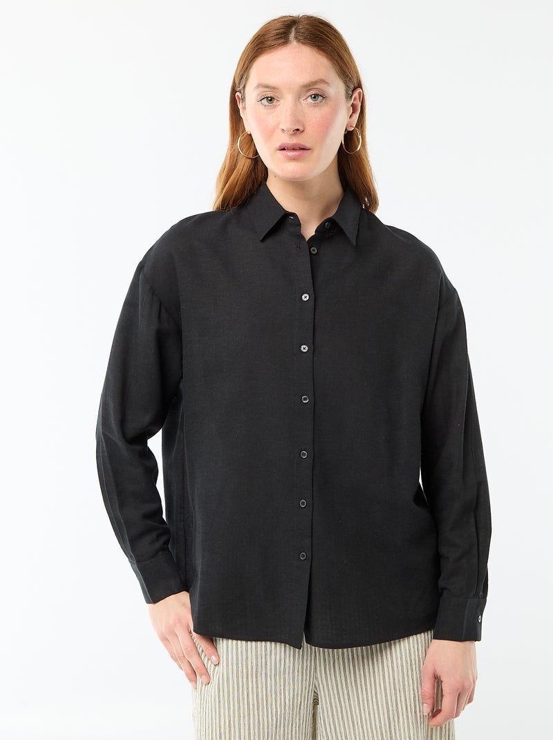 Chemise en lin mélangé Noir - Kiabi