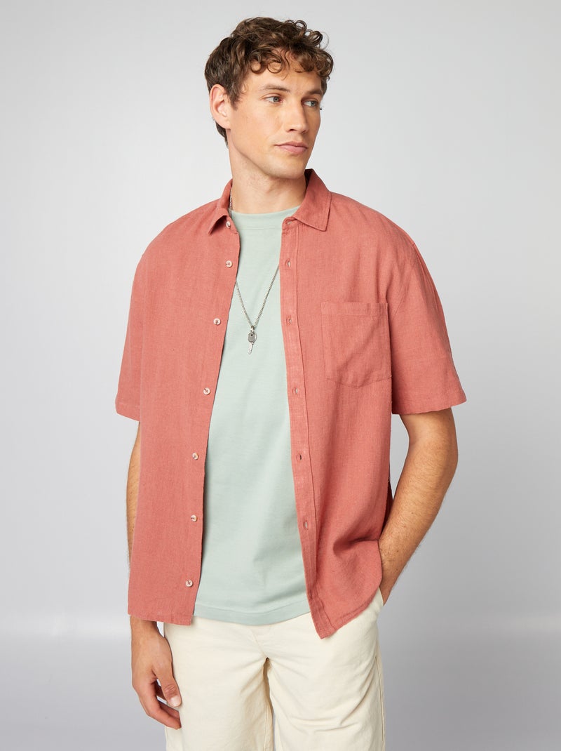 Chemise en lin mélangé Rose - Kiabi