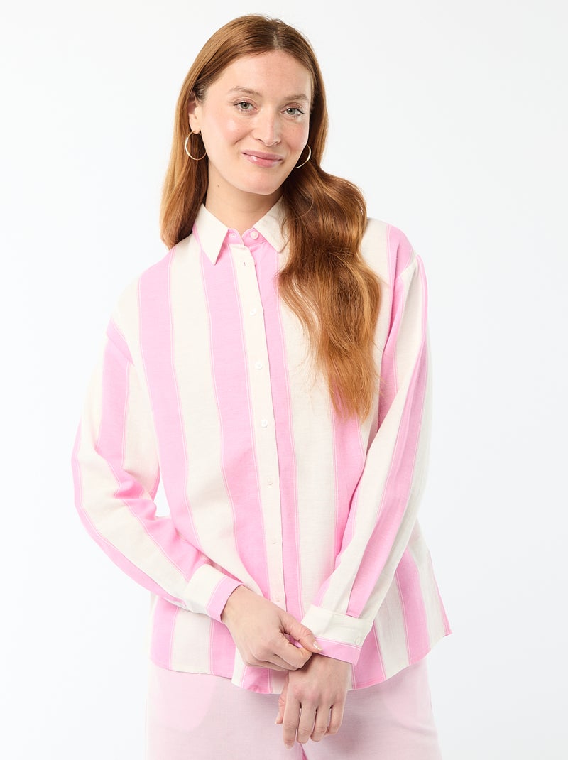 Chemise en lin mélangé Rose - Kiabi