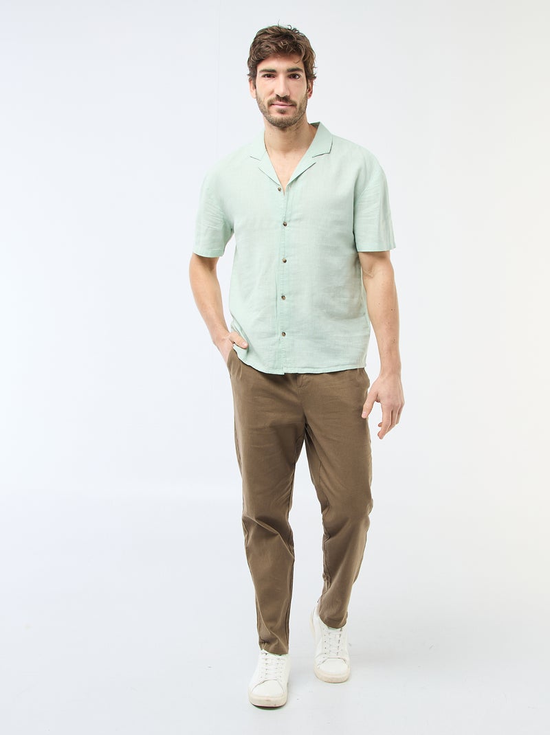 Chemise en lin mélangé Vert - Kiabi