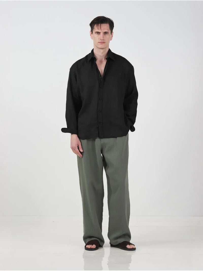 Chemise en lin oversize à boutons giesto Noir - Kiabi