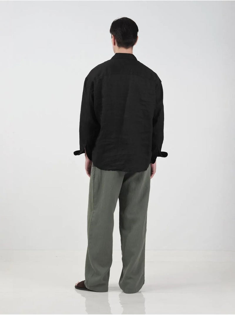 Chemise en lin oversize à boutons giesto Noir - Kiabi