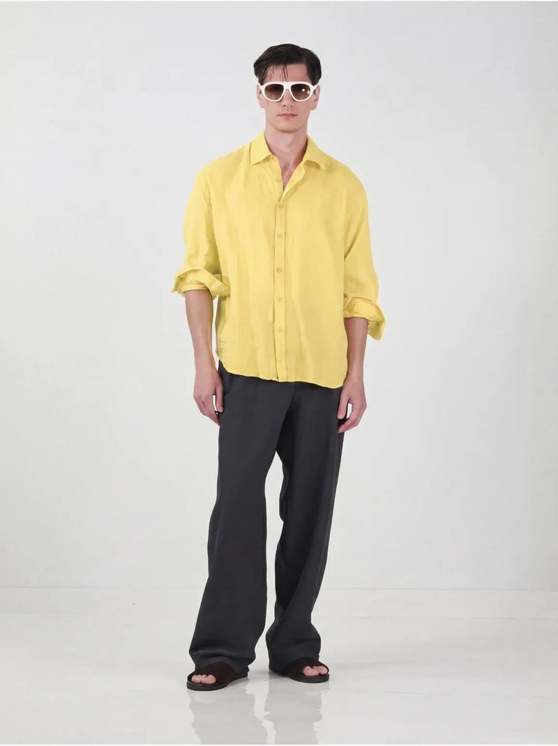 Chemise en lin oversize pour homme giesto Jaune - Kiabi