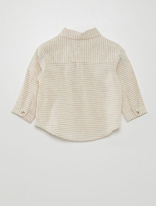 Chemise Grand-père Rayée Beige Et Blanc Taille S - Style Bohème Et Confortable