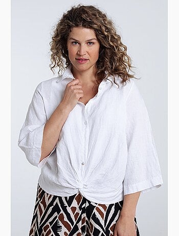 Chemise en lin unie avec noeud