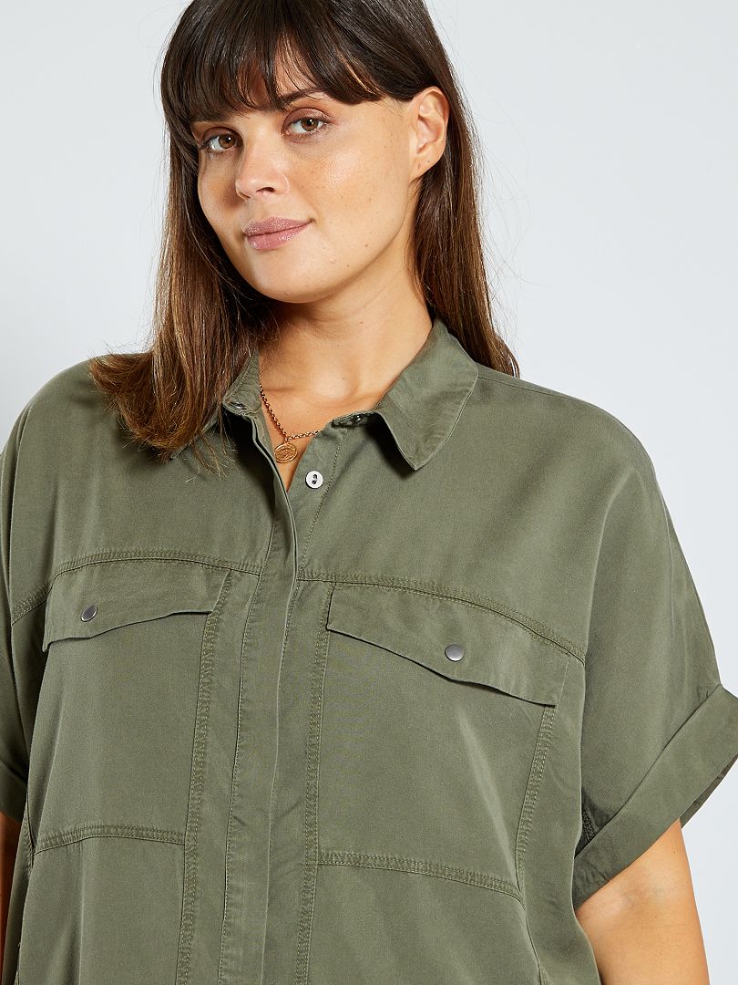 Chemise oversize en satin , marron taupe
