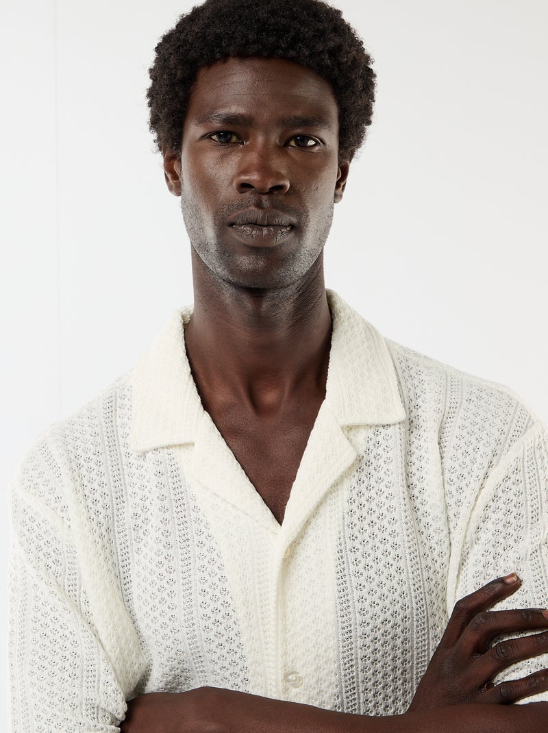 Chemise en maille ajourée et à manches courtes Blanc - Kiabi