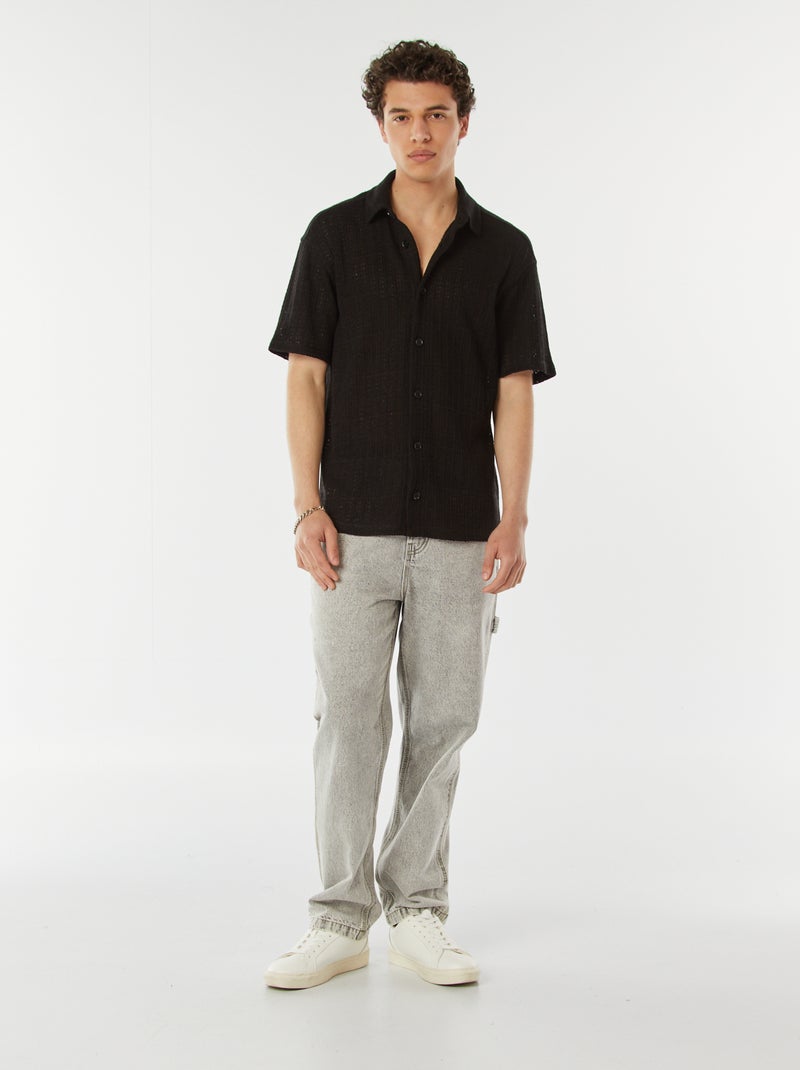 Chemise en maille ajourée manches courtes NOIR - Kiabi