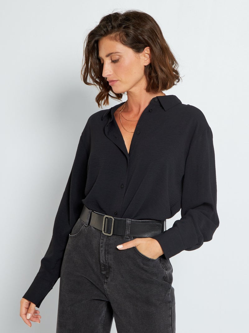 Chemise en maille crêpée coupe loose noir - Kiabi