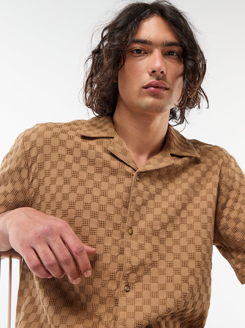 Chemise en maille fantaisie à manches courtes Marron - Kiabi