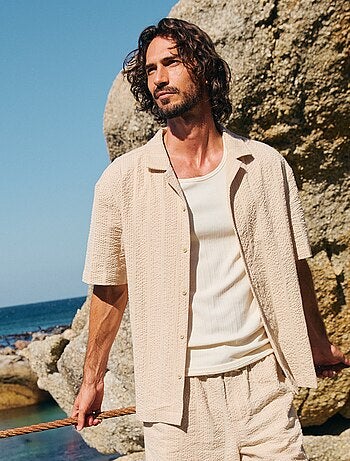 Chemise en maille gaufrée à manches courtes