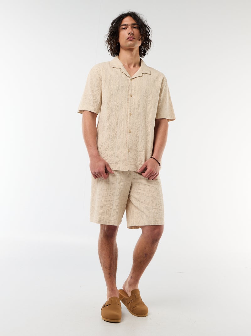 Chemise en maille gaufrée à manches courtes Beige - Kiabi