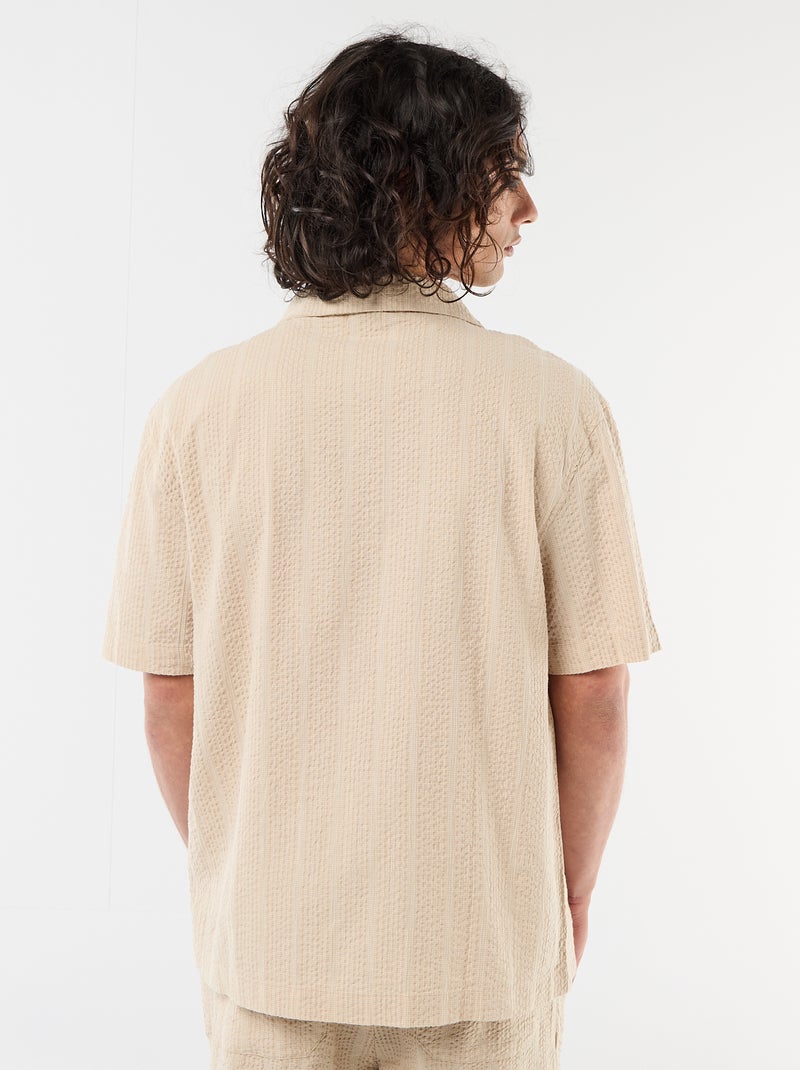 Chemise en maille gaufrée à manches courtes Beige - Kiabi