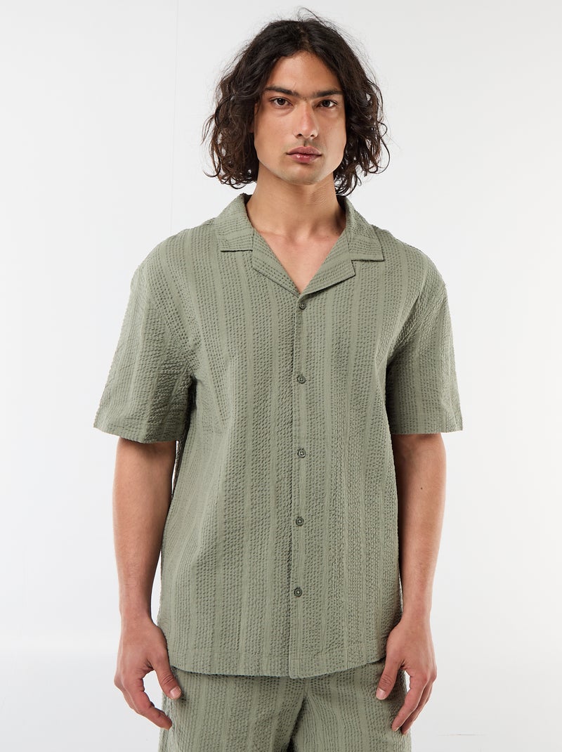 Chemise en maille gaufrée à manches courtes Kaki - Kiabi