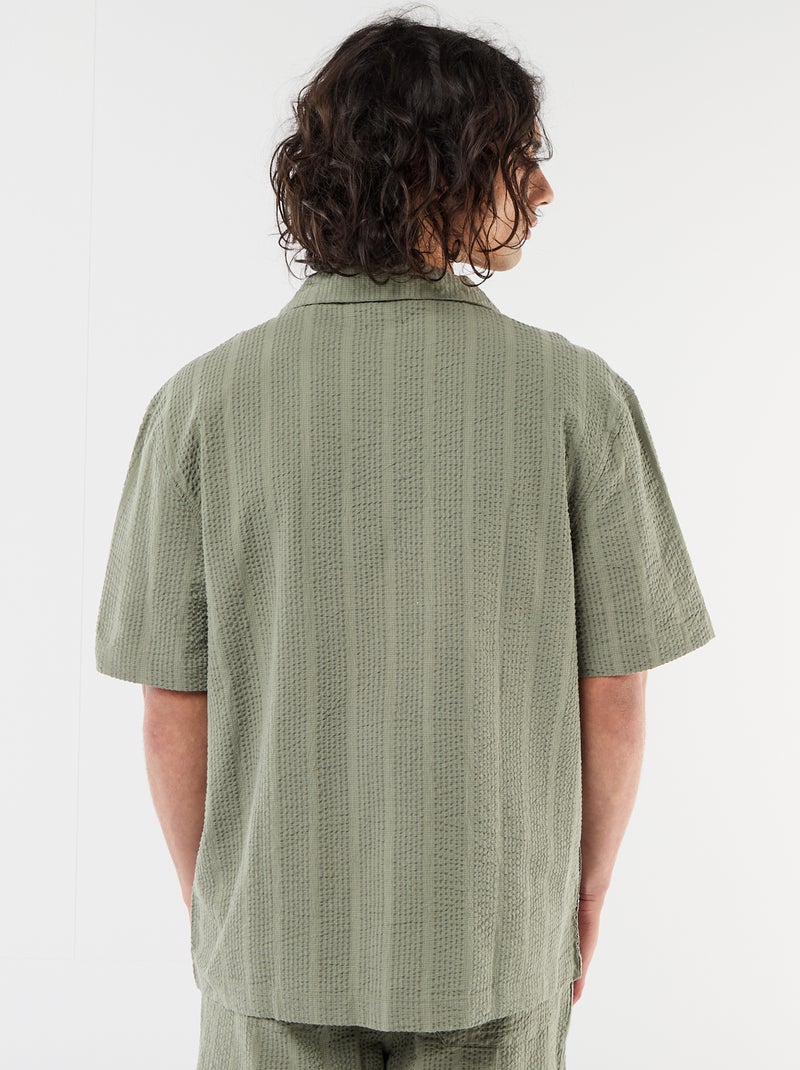 Chemise en maille gaufrée à manches courtes Kaki - Kiabi
