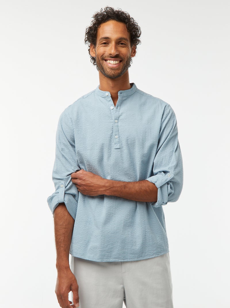 Chemise en maille gaufrée Bleu - Kiabi