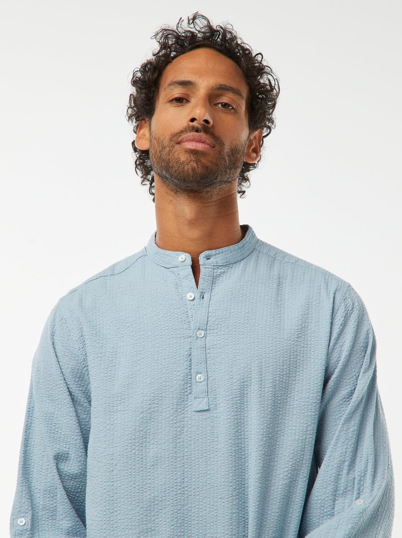 Chemise en maille gaufrée Bleu - Kiabi