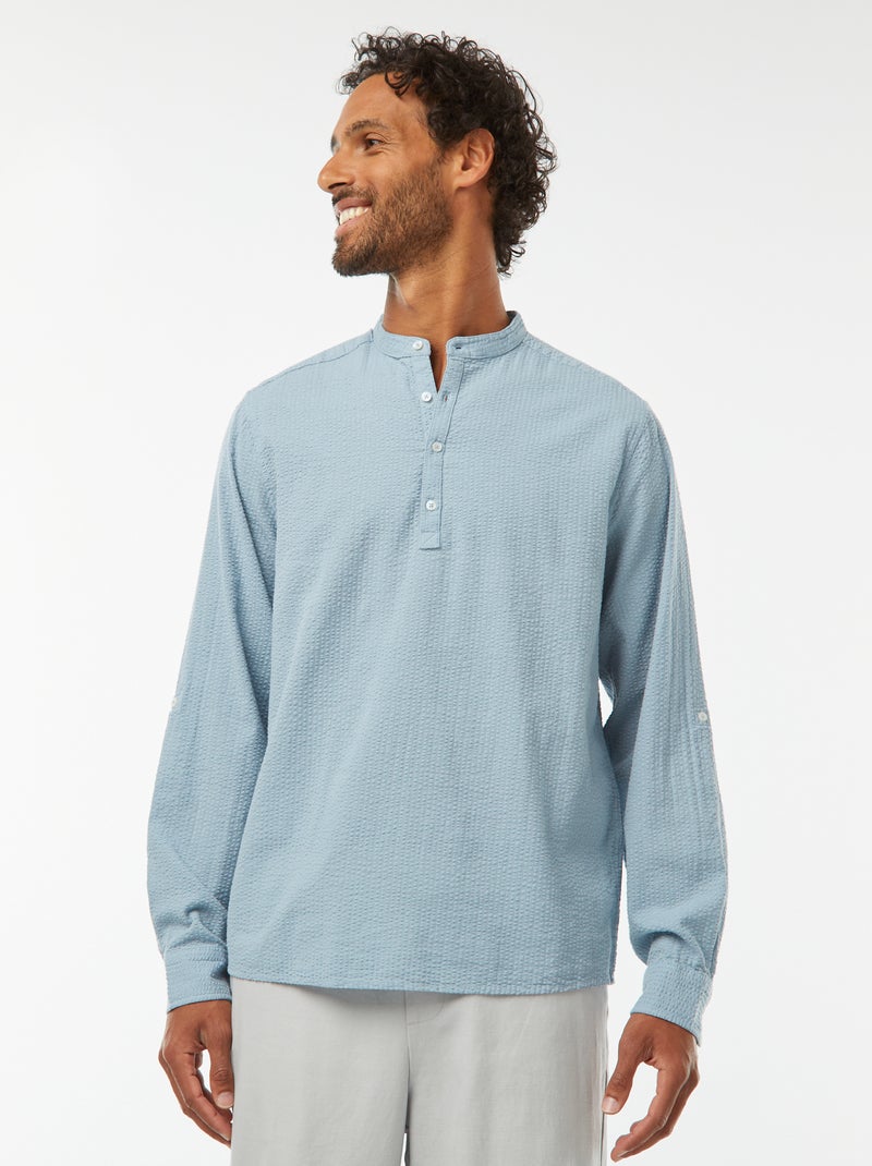 Chemise en maille gaufrée Bleu - Kiabi