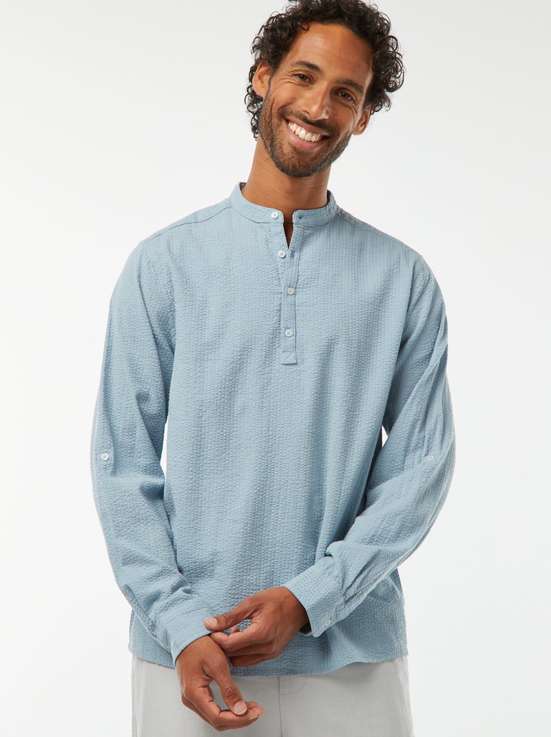 Chemise en maille gaufrée Bleu - Kiabi