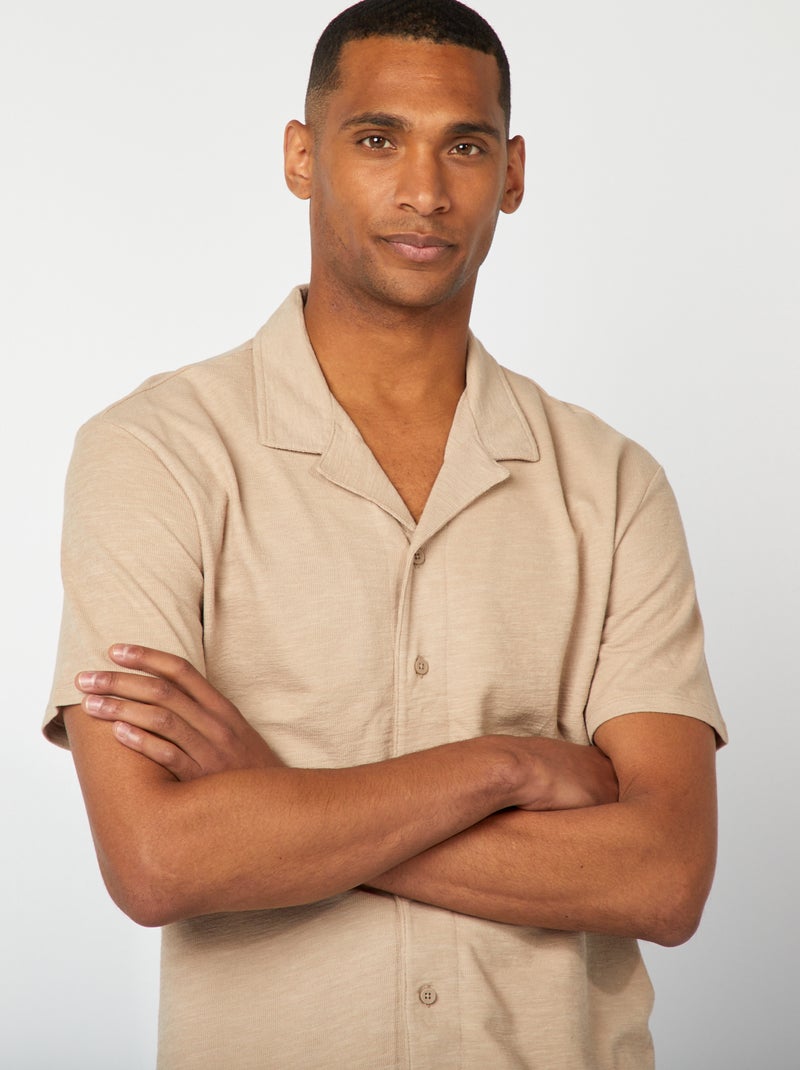 Chemise en maille manches courtes beige - Kiabi