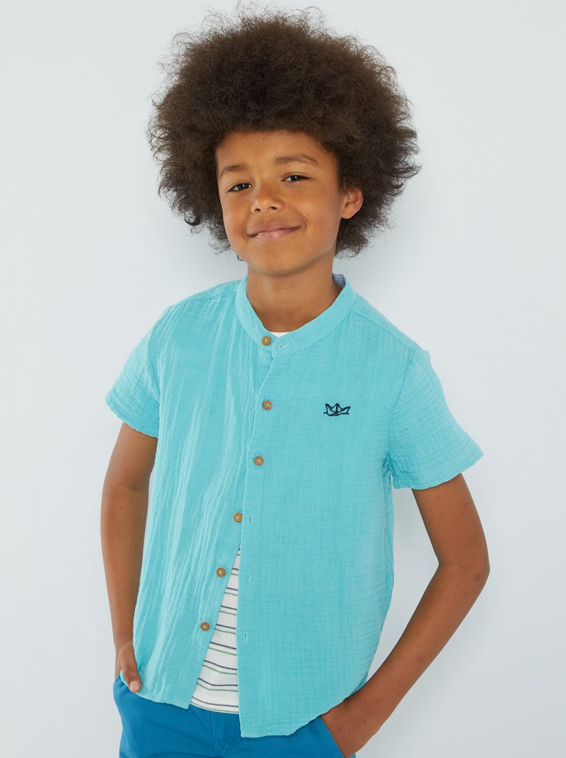 Chemise en maille relief bleu - Kiabi