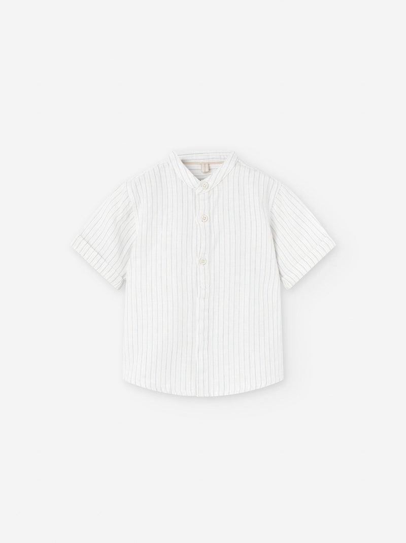 Chemise en Mélange de Lin à Rayures Blanc Ecru - Kiabi