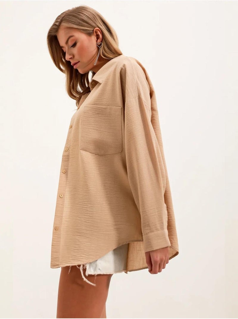 Chemise en mélange de lin avec fermeture à boutons bdart Beige argile - Kiabi