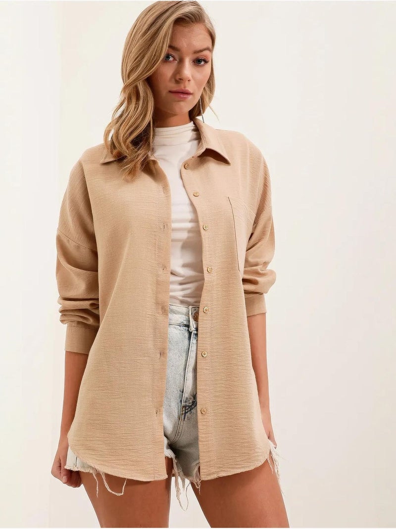 Chemise en mélange de lin avec fermeture à boutons bdart Beige argile - Kiabi