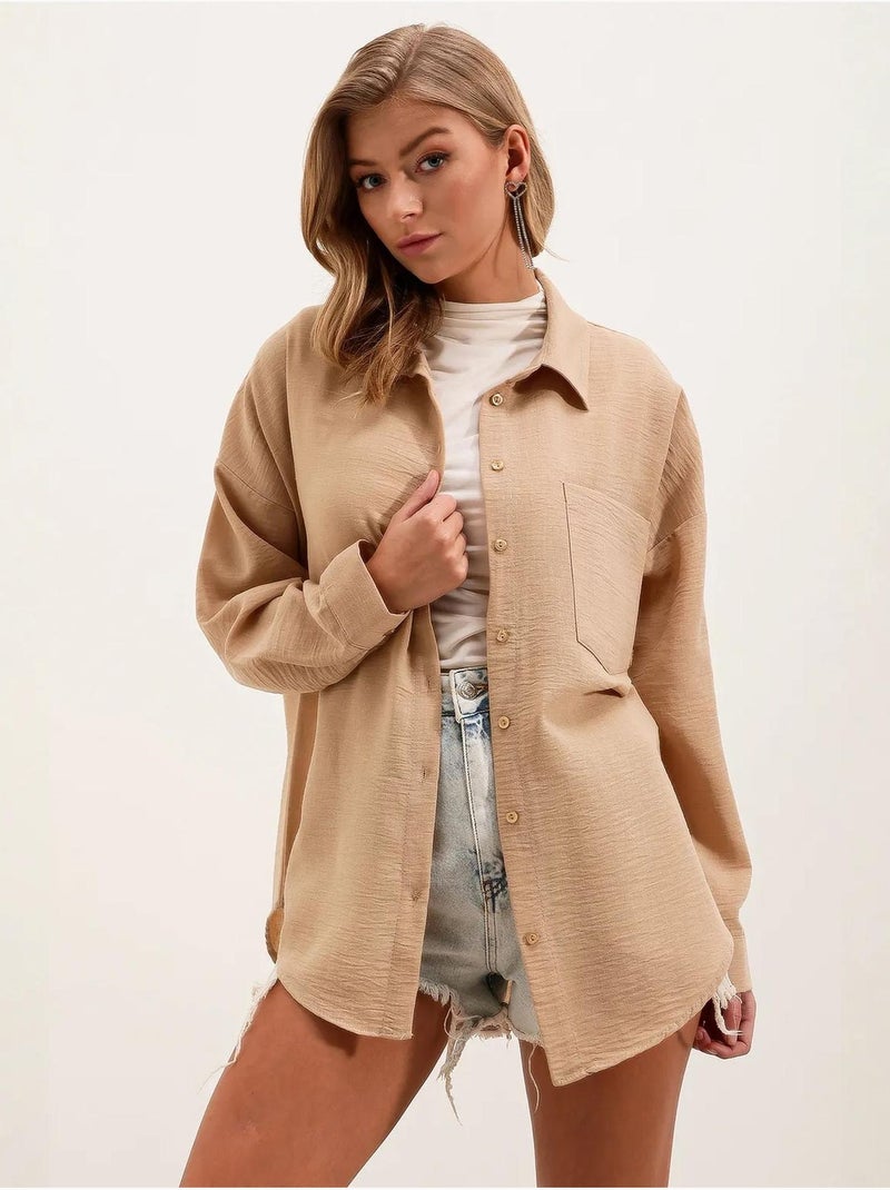 Chemise en mélange de lin avec fermeture à boutons bdart Beige argile - Kiabi