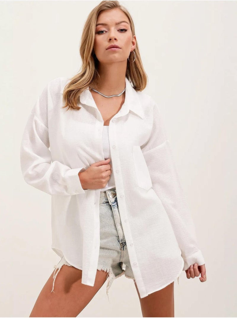 Chemise en mélange de lin avec fermeture à boutons bdart Blanc - Kiabi