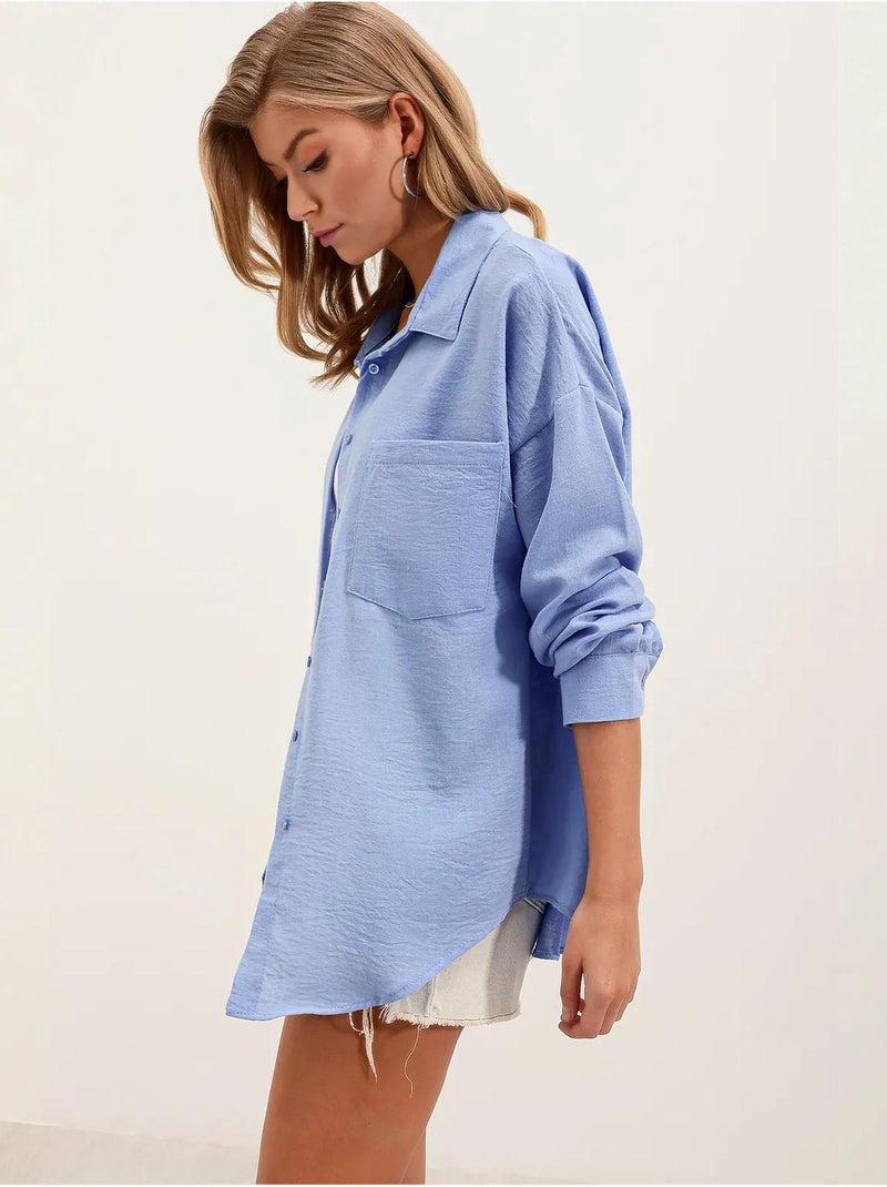 Chemise en mélange de lin avec fermeture à boutons bdart Bleu ciel - Kiabi