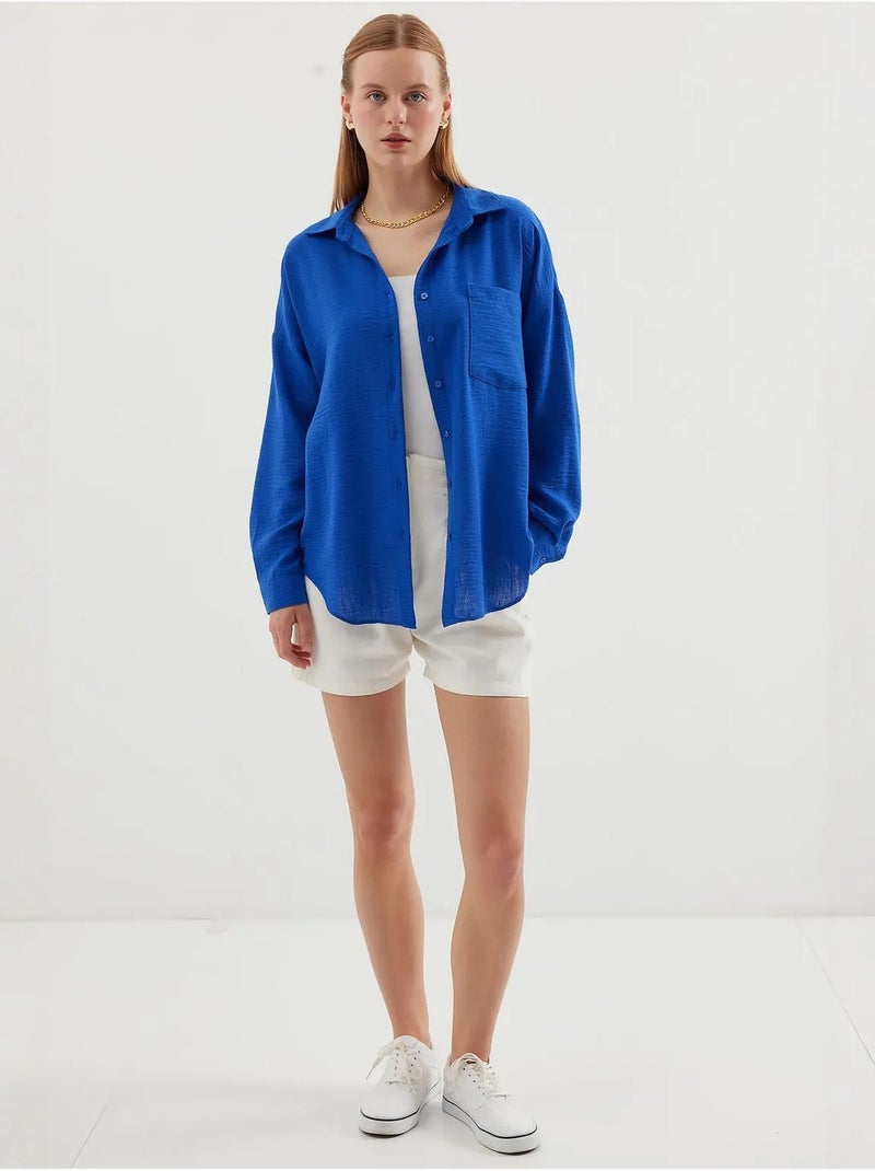 Chemise en mélange de lin avec fermeture à boutons bdart Bleu cobalt - Kiabi