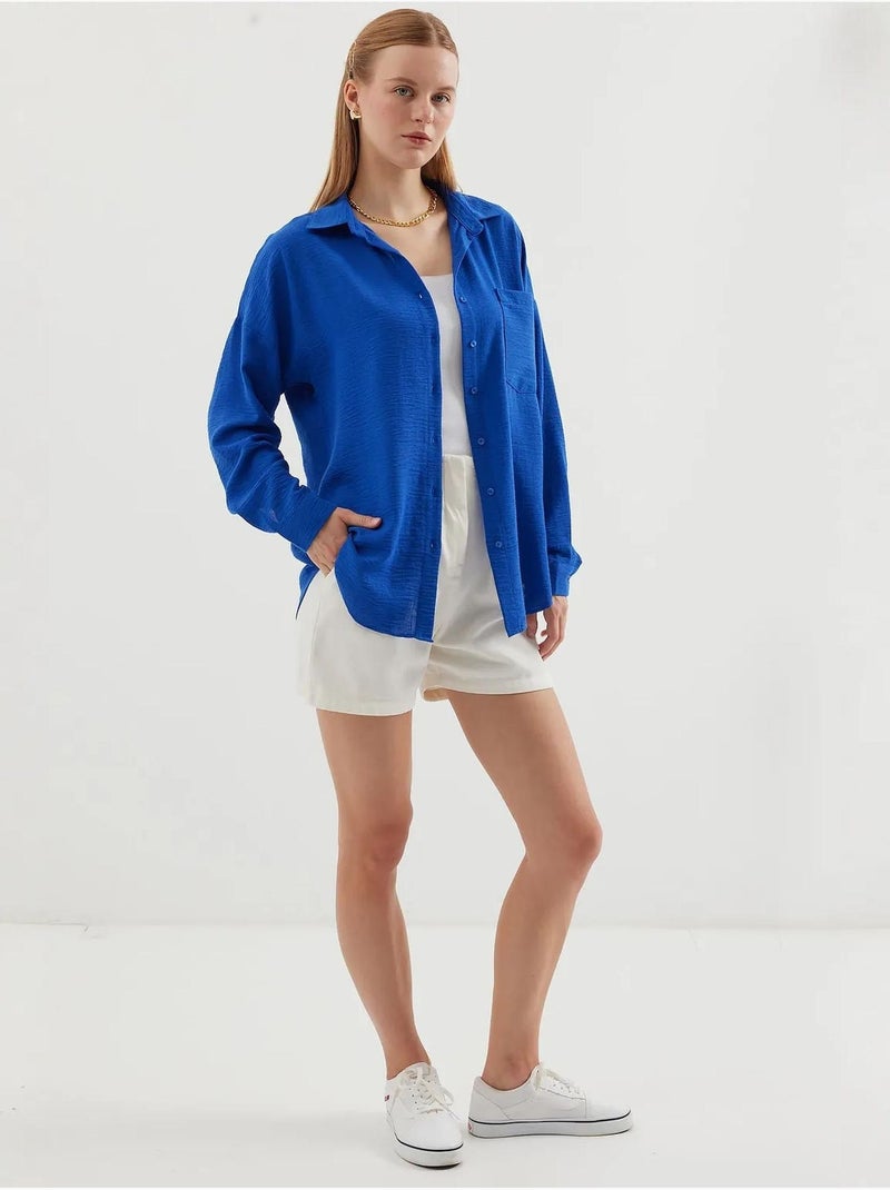 Chemise en mélange de lin avec fermeture à boutons bdart Bleu cobalt - Kiabi