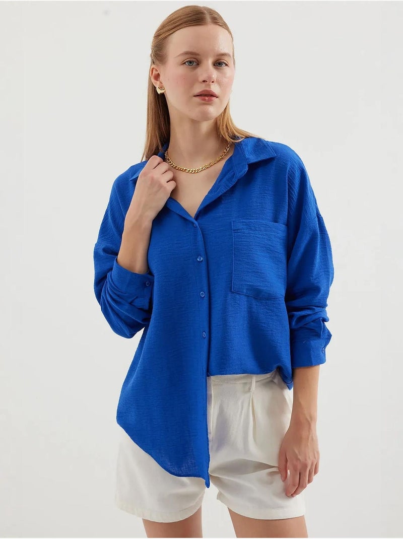 Chemise en mélange de lin avec fermeture à boutons bdart Bleu cobalt - Kiabi