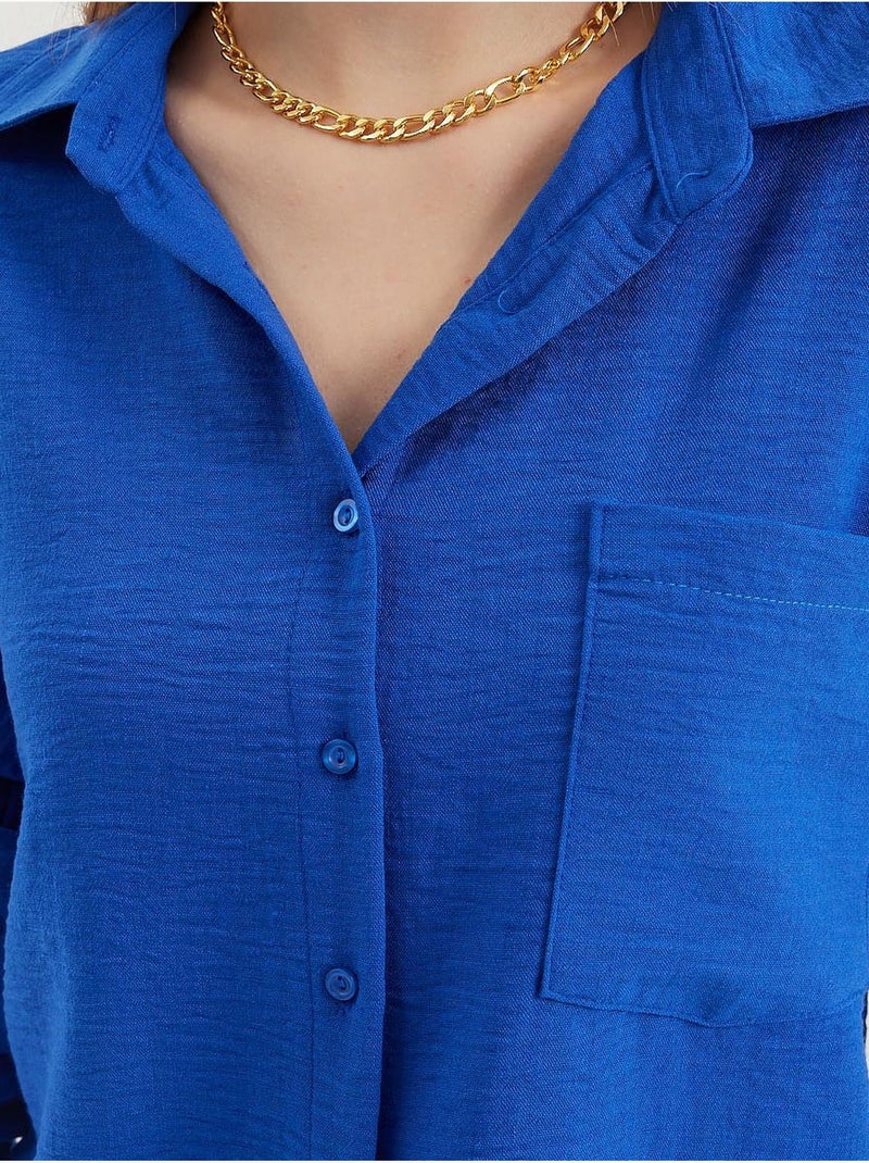 Chemise en mélange de lin avec fermeture à boutons bdart Bleu cobalt - Kiabi