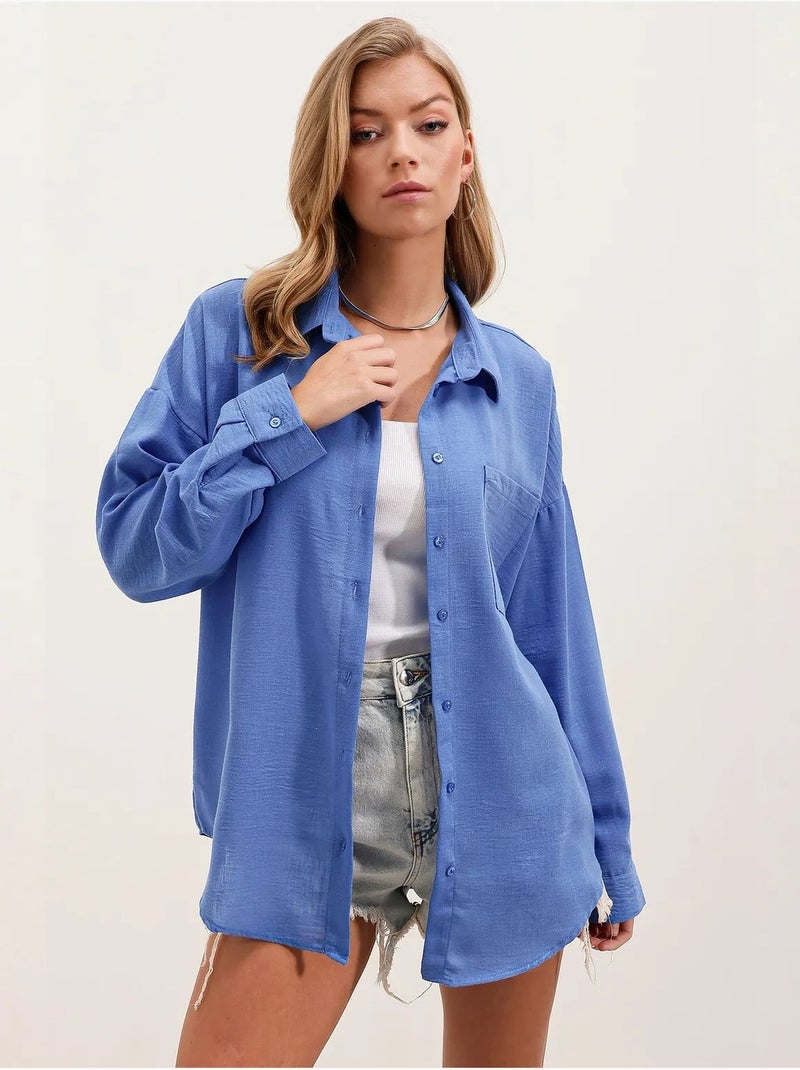 Chemise en mélange de lin avec fermeture à boutons bdart Bleu - Kiabi