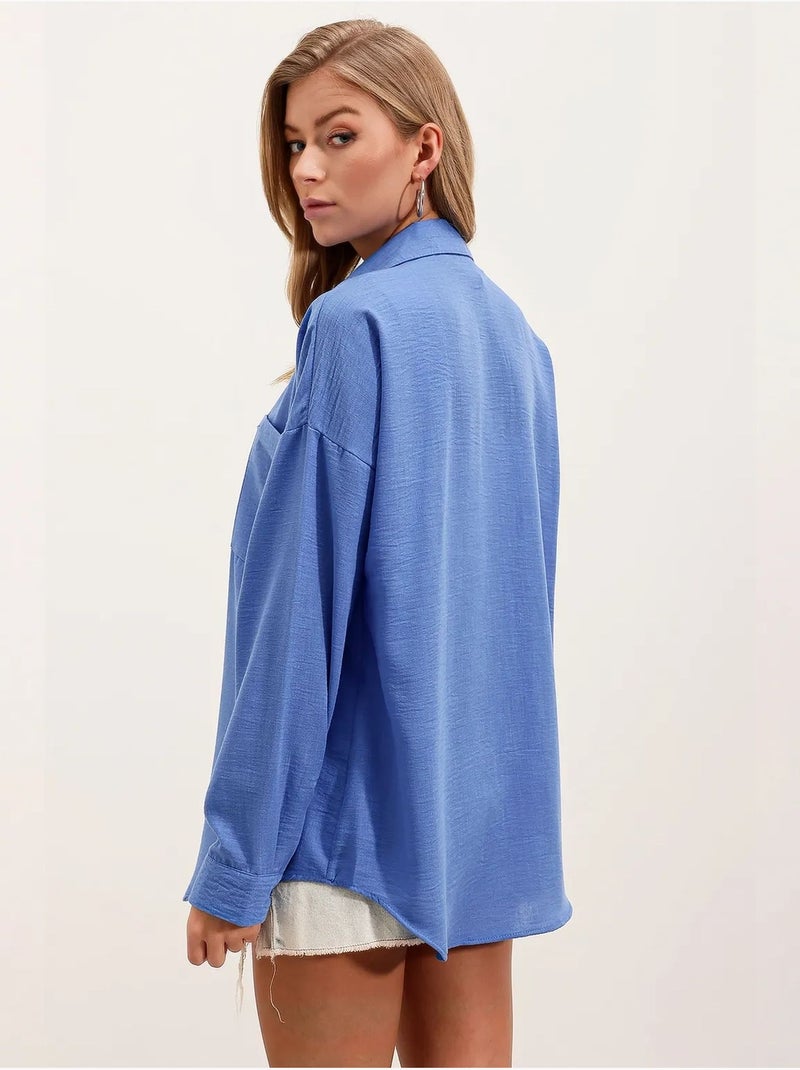 Chemise en mélange de lin avec fermeture à boutons bdart Bleu - Kiabi