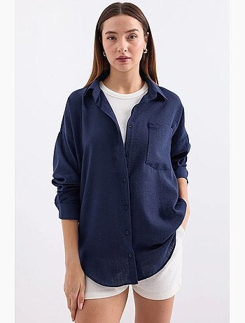 Chemise en mélange de lin avec fermeture à boutons bdart